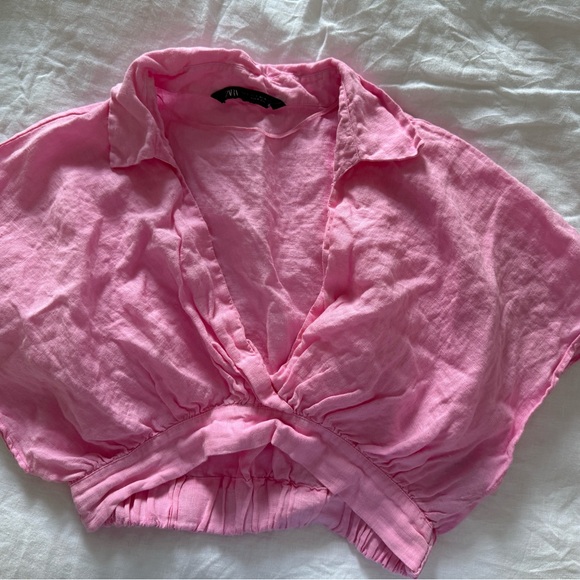 Zara Pink Linen Crop Top - Picture 4 of 4